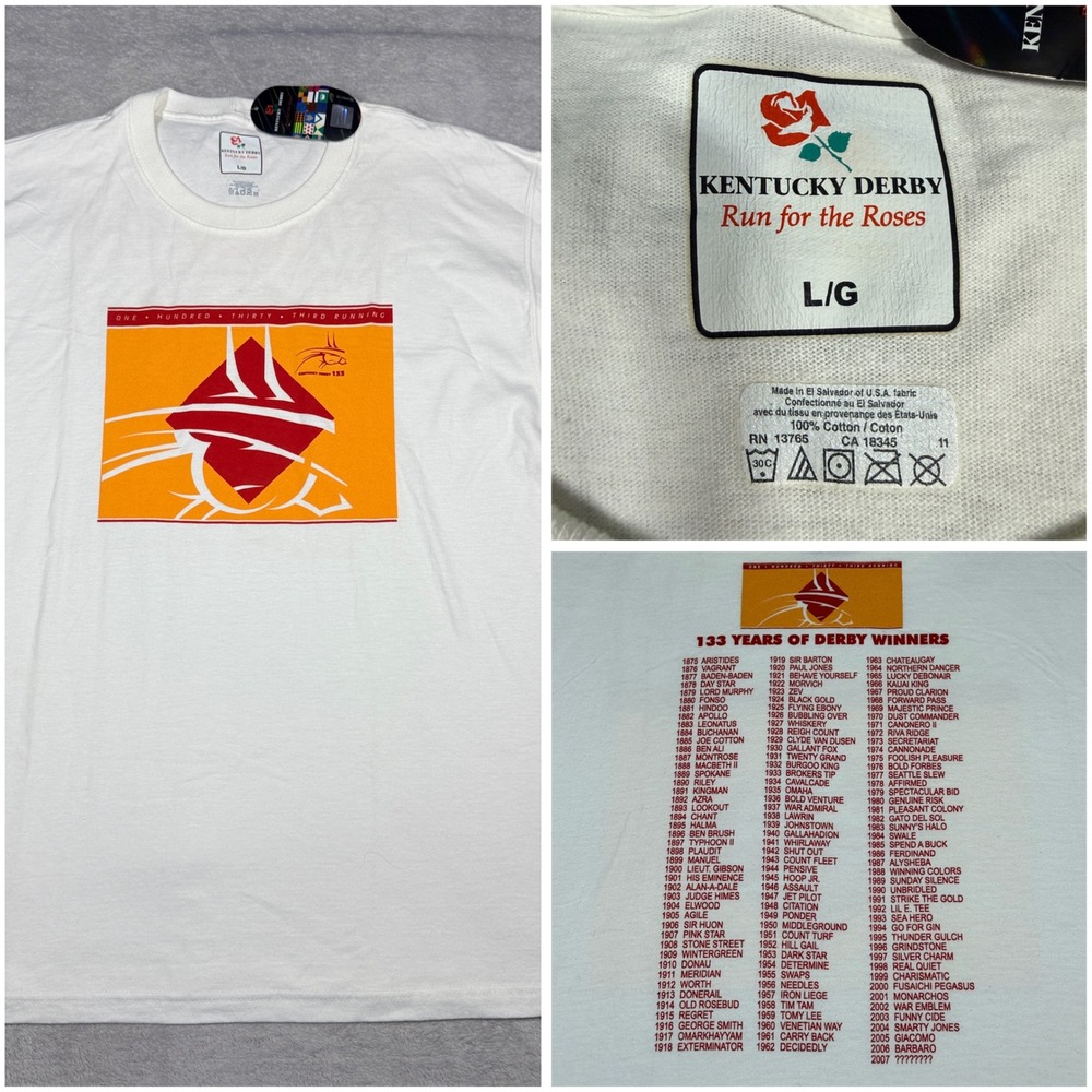 Kentucky Derby T-Shirt Mens Large White 133rd Running Winners List Graphic Tee‎